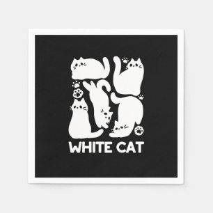 White Kitten Silhouettes - Cute Feline Design Napkins