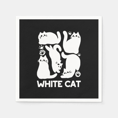 White Kitten Silhouettes _ Cute Feline Design Napkins