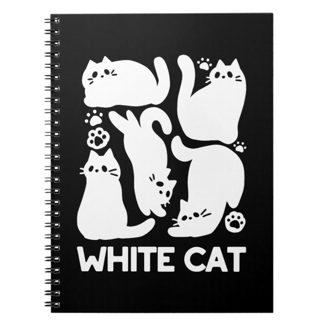 White Kitten Silhouettes - Cute Feline Design Notebook (Front)