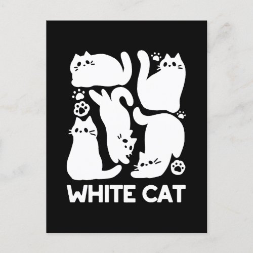 White Kitten Silhouettes _ Cute Feline Design Postcard