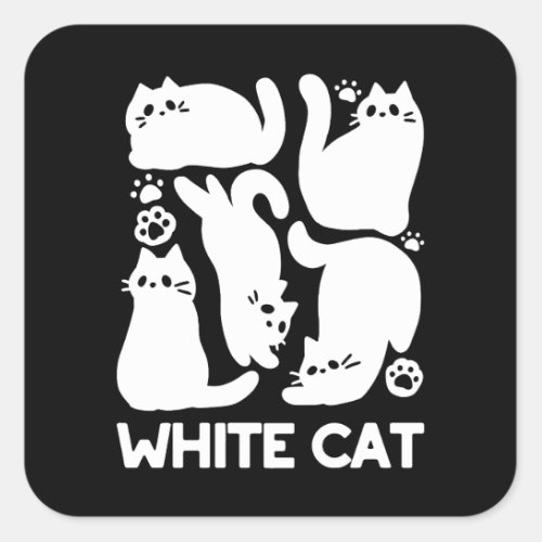 White Kitten Silhouettes _ Cute Feline Design Square Sticker