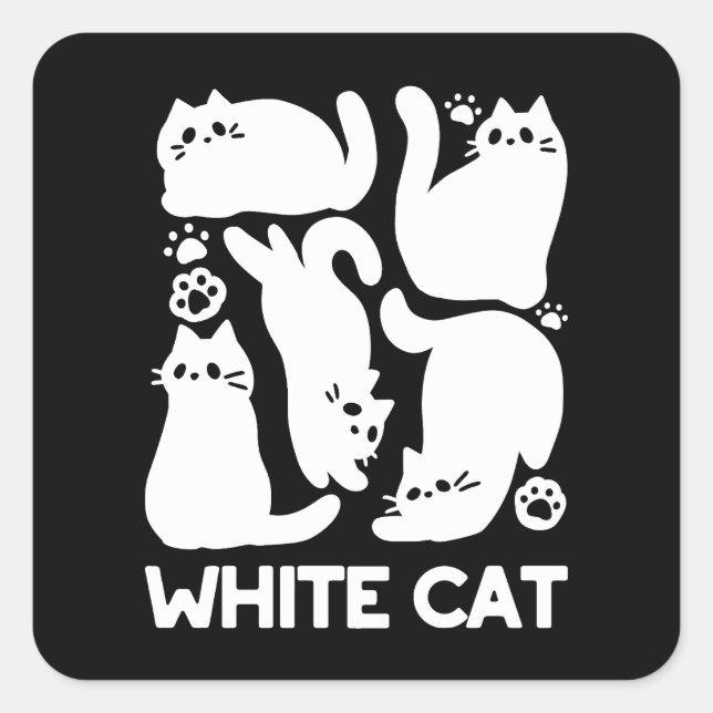 White Kitten Silhouettes - Cute Feline Design Square Sticker (Front)