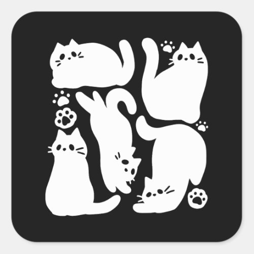 White Kitten Silhouettes _ Cute Feline Design Square Sticker