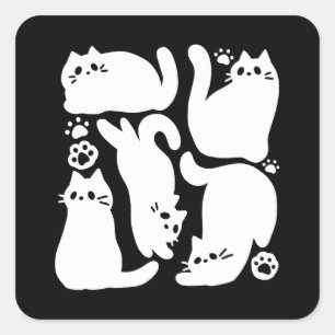 White Kitten Silhouettes - Cute Feline Design Square Sticker