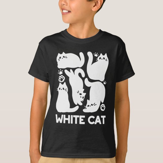 White Kitten Silhouettes - Cute Feline Design T-Shirt (Front)