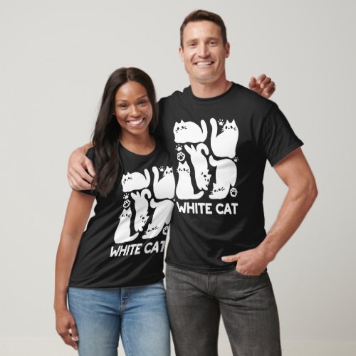 White Kitten Silhouettes _ Cute Feline Design T_Shirt