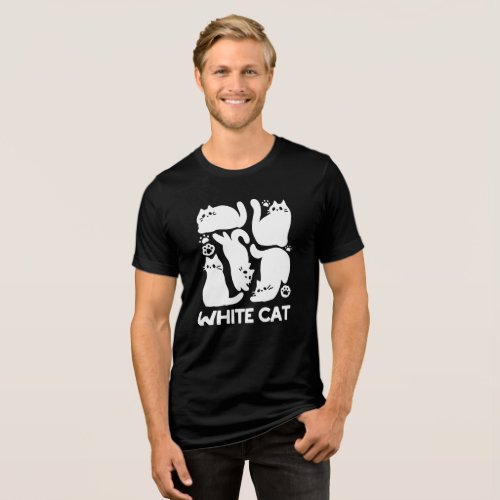 White Kitten Silhouettes _ Cute Feline Design Tri_Blend Shirt