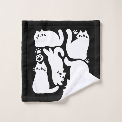 White Kitten Silhouettes _ Cute Feline Design Wash Cloth