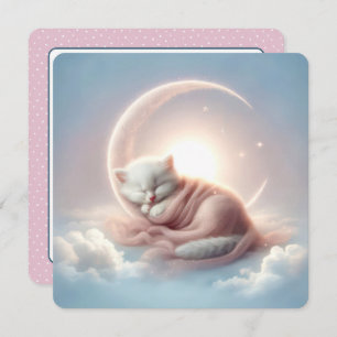 White Kitten Sleeping On a Crescent Moon Invitation
