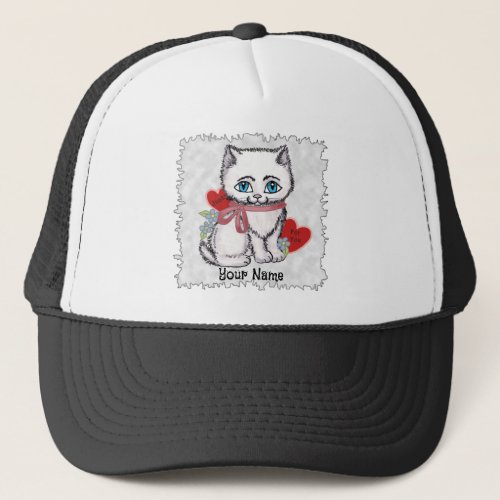 White Kitten Valentine Trucker Hat