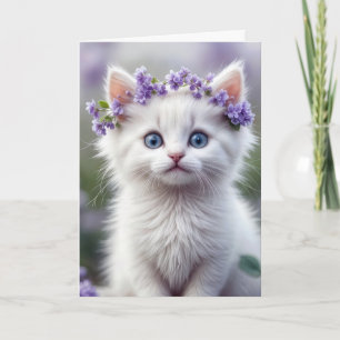 White Kitten With Lilac Laurel Card