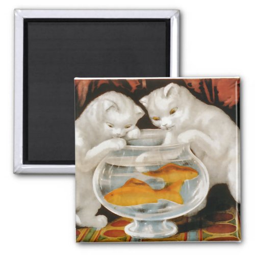 White kittens and fish bowl magnet