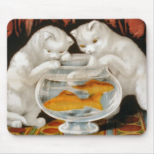 White kittens and fish bowl mouse pad