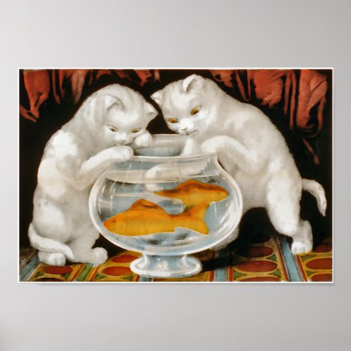 White kittens and fish bowl poster