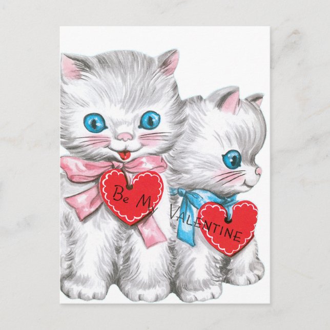 White Kittens Valentine Holiday Postcard (Front)