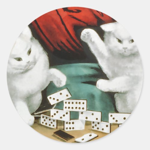 White kittens with dominoes classic round sticker