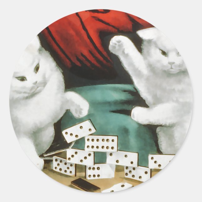 White kittens with dominoes classic round sticker (Front)