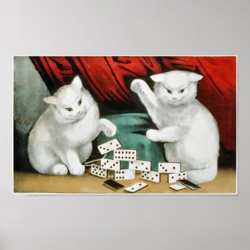 White kittens with dominoes poster