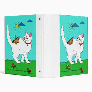 White Kitty and Butterfly 3 Ring Binder