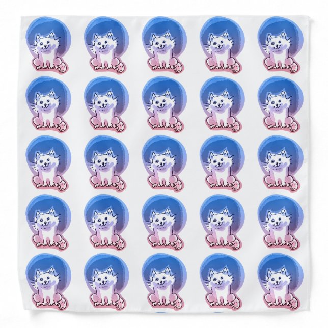 white kitty cartoon style illustration bandana (Front)