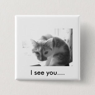 White Kitty Cat/Black & White Photo Pinback Button