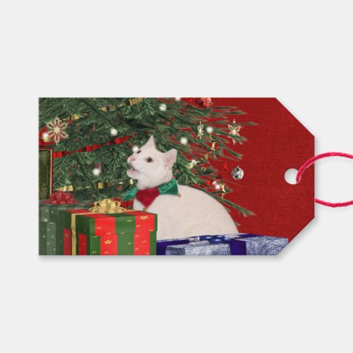 White kitty cat Christmas Gift Tags