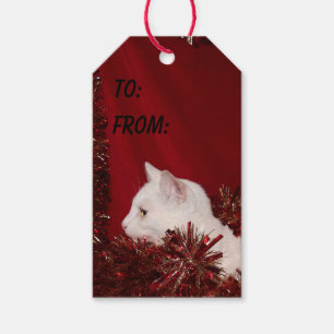 White kitty cat Christmas Gift Tags