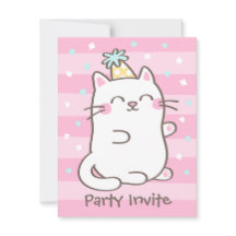 White Kitty Cat Girls Birthday Party Invitations