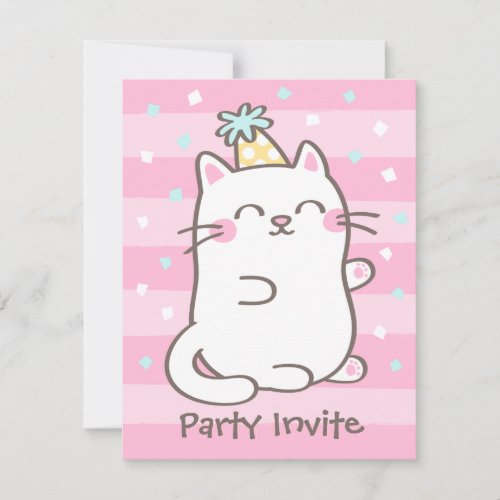 White Kitty Cat Girls Birthday Party Invitations