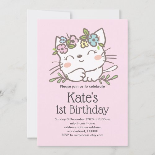 white kitty cat kitten animals invitation