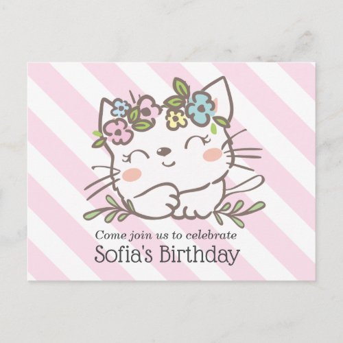 white kitty cat kitten animals invitation postcard