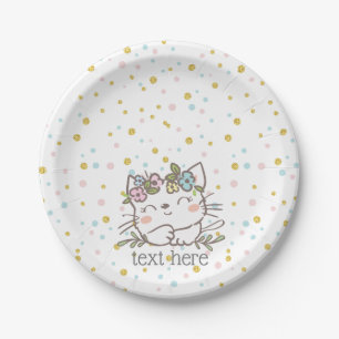 white kitty cat, kitten, animals paper plates