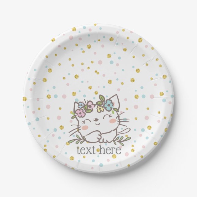 white kitty cat, kitten, animals paper plates (Front)
