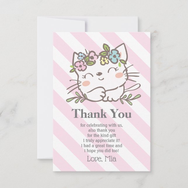 white kitty cat, kitten, animals thank you card (Front)