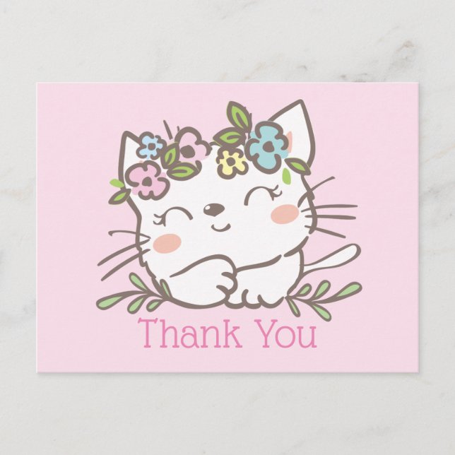 white kitty cat, kitten, animals thank you card (Front)