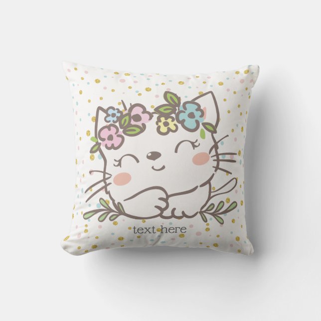 white kitty cat, kitten, animals throw pillow (Front)