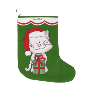 White Kitty Cat Large Christmas Stocking