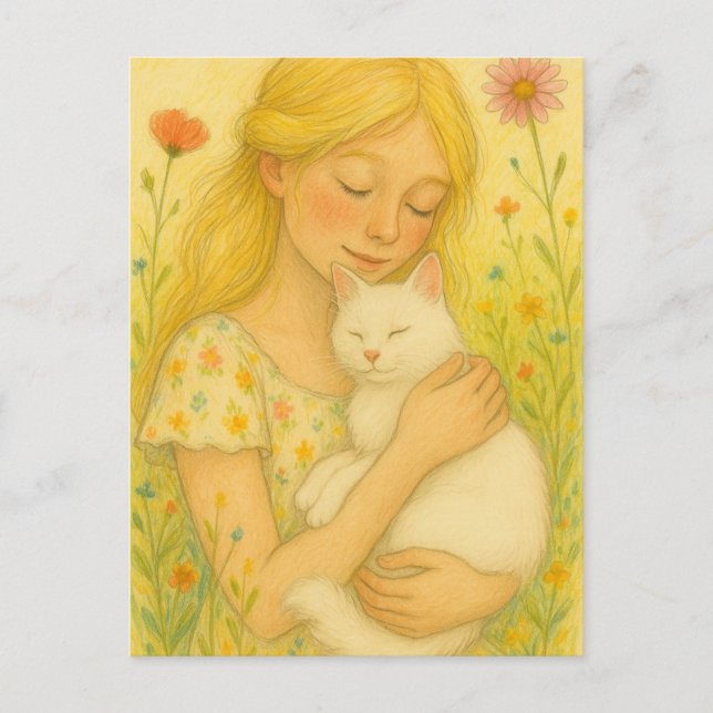 White Kitty Cat Mom Postcard (Front)