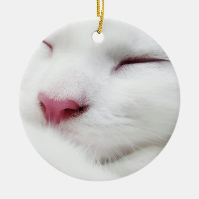 White Kitty Cat Sleeping Face Ornament (Front)