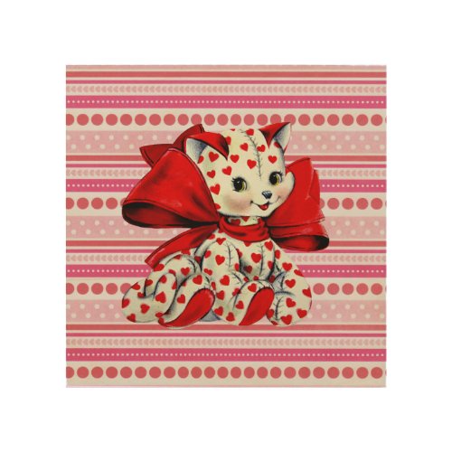 White kitty Cat With hearts Vintage Valentines Art