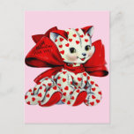 White kitty Cat With hearts Vintage Valentines Art Postcard