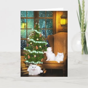 White Kitty Christmas Holiday Card