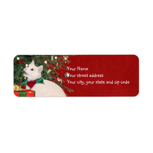 White kitty Christmas Label