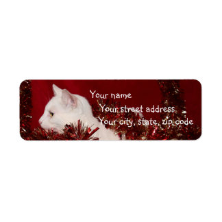 White kitty Christmas Label