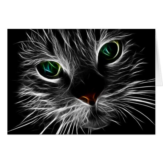 White Kitty Face Abstract | Fractal Kitty Cards (Front Horizontal)