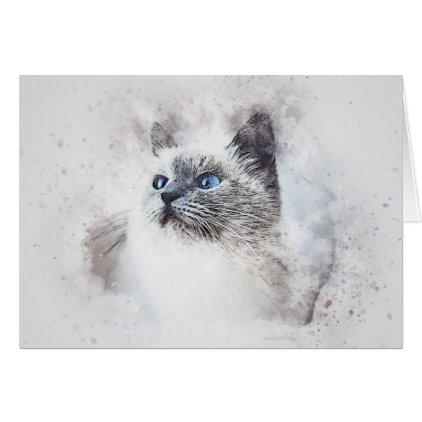 White Kitty Portrait | Abstract | Watercolor Card