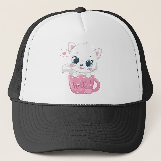 White Kitty Trucker Hat (Front)