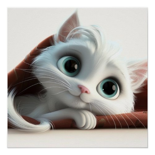 White kitty with blue eyes poster