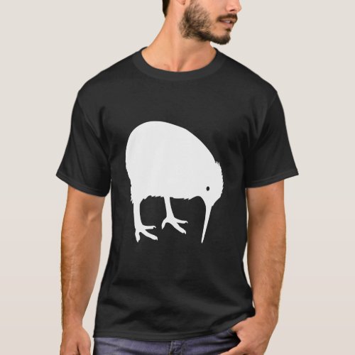 White Kiwi Bird Silhouette Pecking at the Ground T_Shirt