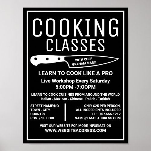 White Knife Gourmet Cooking Classes Advertising Poster